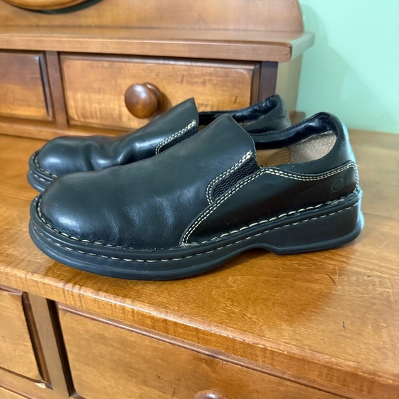 Born womans Black Leather Slip-On loafers round toe shoe - Picture 1 of 8
